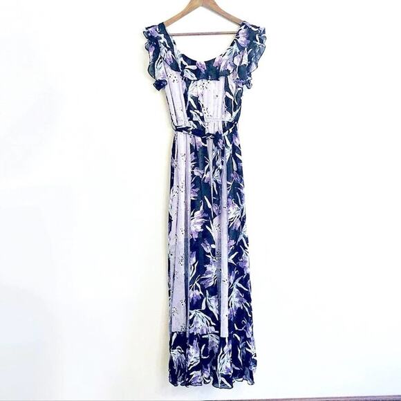 Anthropologie Foxiedox floral print off shoulder maxi dress purple Small NEW - Picture 4 of 9
